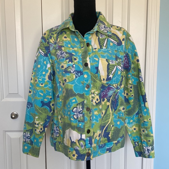 Tropico Large 100% Cotton Adorable Butterfly And Floral Patterned Denim Jacket - Picture 2 of 10